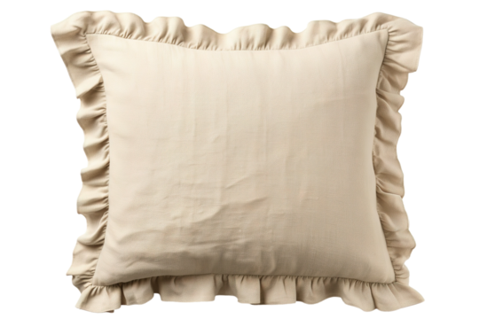 A Cream-Colored Pillow With Ruffled Edges, Ready For A Cozy Evening In on a White or Clear Surface PNG Transparent Background