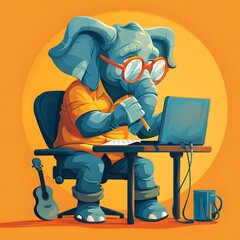 Elephant Working on a Laptop