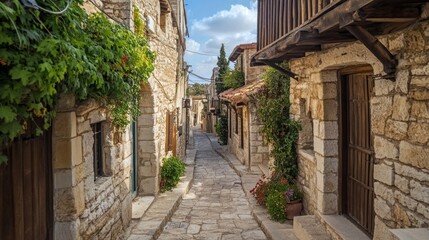 Obraz premium Cobblestone Street in a Quaint European Village