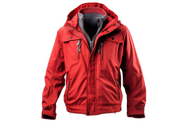A Vivid Red Winter Jacket With a Cozy Fleece Lining on a White or Clear Surface PNG Transparent Background