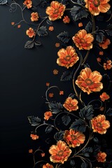 Obraz premium Vibrant Orange Flowers on Black Background