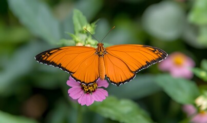 vibrant orange butterfly perched on a colorful flower ,Generative AI