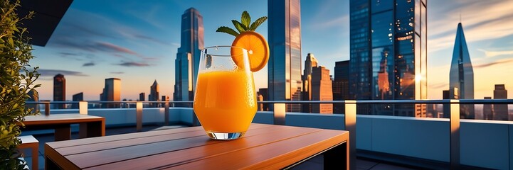 Rooftop restaurant during a lively evening celebration. cocktails, rooftop bar colors, sip on savings copy space