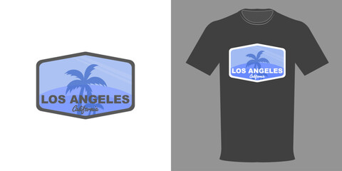 Vector illustration. T-shirt stamp, badge LOS ANGELES CALIFORNIA. Fashionable t-shirt design in minimalist style. High quality streetwear. Urban style, beach style, surfer clothes