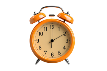 A Vibrant Orange Alarm Clock Set to Twelve OClock, Ready to Ring in the Day on a White or Clear Surface PNG Transparent Background