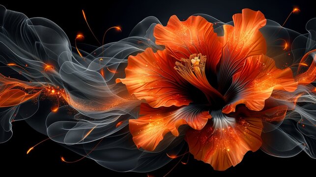 Large Orange Flower on Black Background