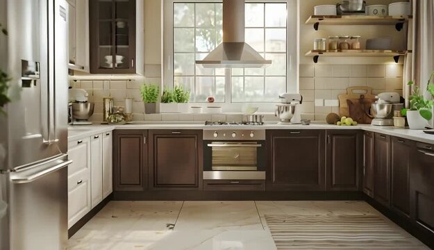 Elegant kitchen with natural light and modern appliances.
