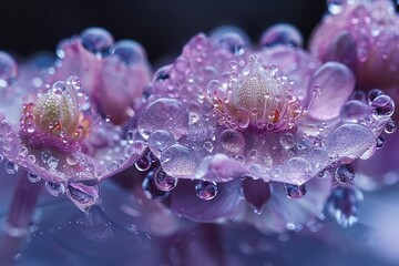 Macro Photography of a Dew-Covered Flower with Vibrant Purple Hues