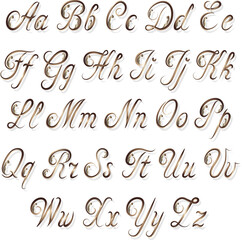 The English alphabet in gold color.Vector illustration with gold color English alphabet and decorative elements.