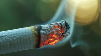 The ignited cigarette close-up