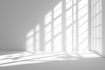 Empty white room with window and sunlight