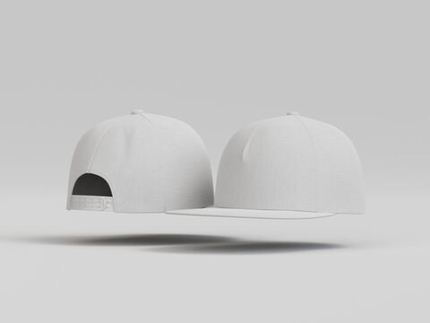 3D realistic white flat brim snapback hat mockup template