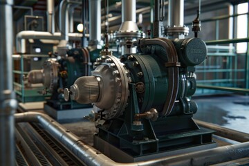 Fototapeta premium A collection of pipes and valves inside a building