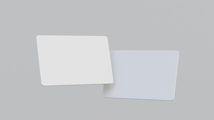 White blank business cards mock up. Composition of two cards for layout design. Realistic floating business branding cards mockup on a white background.