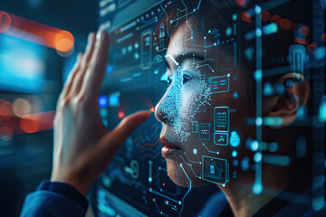 Fototapeta premium HR professional selects an employee on a virtual screen