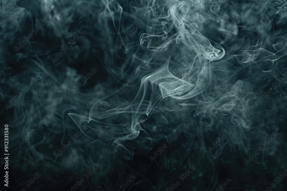 Poster a close-up shot of smoke on a dark background, ideal for use in scenes where atmosphere and mystery 