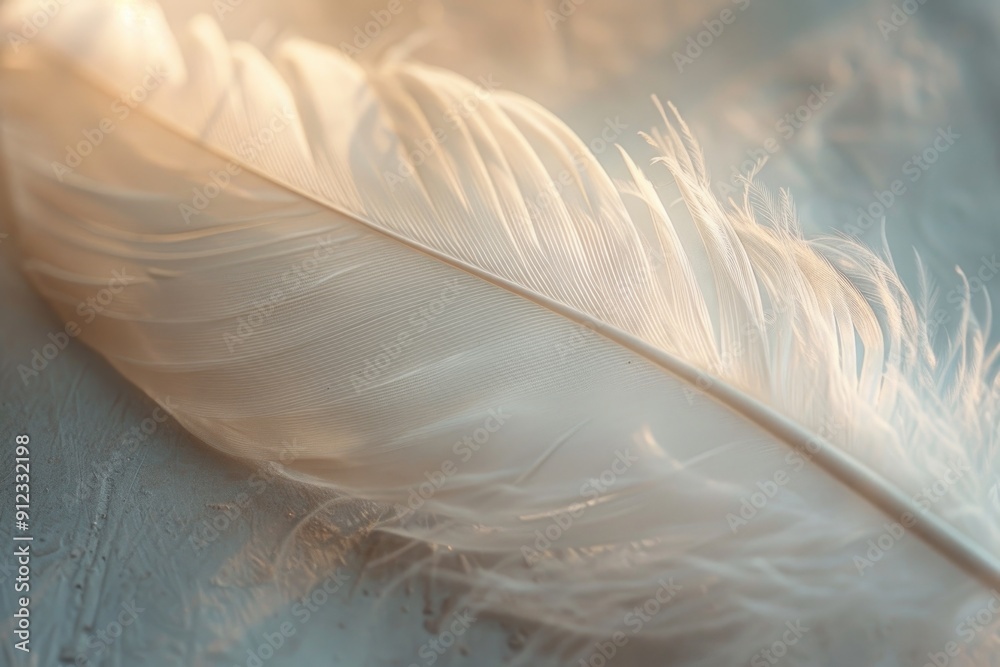 Poster a close-up shot of a single white feather on a table