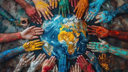 Multicolored Hands Surrounding a Globe