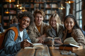 Group of friends from different backgrounds studying for exams 