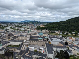 View over the city of Salzburg, Austria on a cloudy day