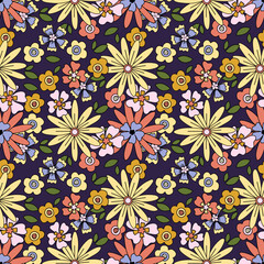 Seamless pattern with flowers.  Floral design and foliage for fall, Thanksgiving, autumn, summer. 