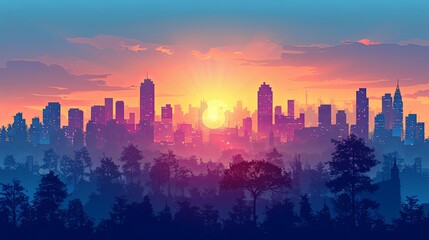 Fototapeta premium vector, illustration, flat, Seamless silhouette of the city. Cityscape with buildings. Simple blue background. Urban landscape. Beautiful template. Modern city with layers. Flat style vector illustrat