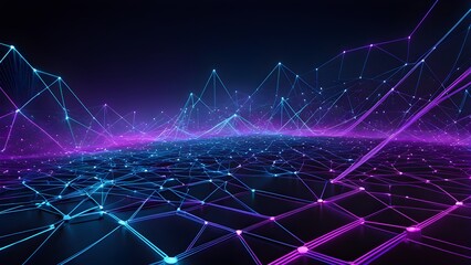 Obraz premium A computer generated image of a purple and blue sky with a network of lines