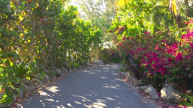 Driving on Casey Key scenic road in Florida.