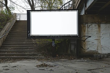Obraz premium Blank Billboard Underneath a Bridge with Stairs Leading Up