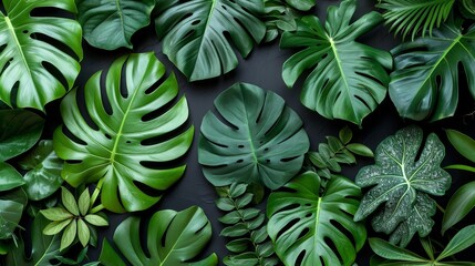 Lush tropical rainforest with dense vegetation and mist hanging in the air 