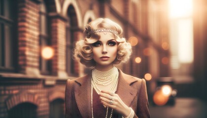 vintage colored photograph of a blonde woman dressed in 1920s fashion