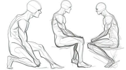 Fototapeta premium Essential Drawing Guide: Man Sitting Anime Poses in Sketch Form