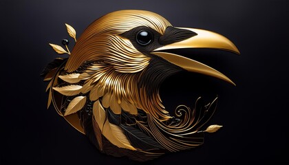 Craft a contemporary logo of a golden crow in a stylized form.