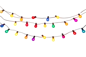 A Colorful Garland of Joyful Festive Lights on a White or Clear Surface PNG Transparent Background