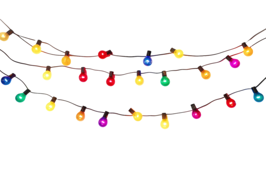 A Colorful Garland of Joyful Festive Lights on a White or Clear Surface PNG Transparent Background
