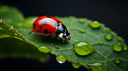 Fototapeta premium Macro shot features tiny ladybug up close