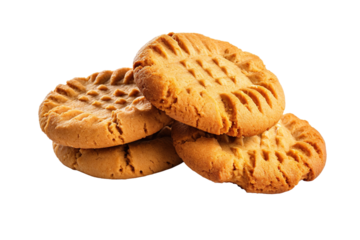A Stack of Warm Peanut Butter Cookies Ready to Be Enjoyed on a White or Clear Surface PNG Transparent Background