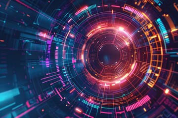 A futuristic digital background featuring a circular design
