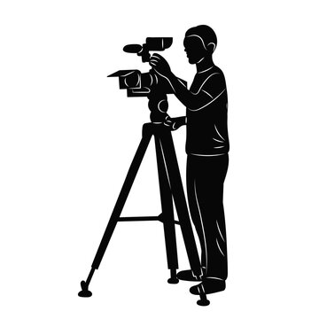 recommend clip art: Male videographer silhouette on white background, vector
