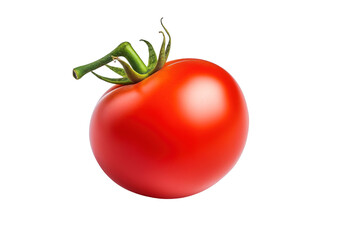 A Single, Vibrant Red Tomato With Green Stem on White Background on a White or Clear Surface PNG Transparent Background