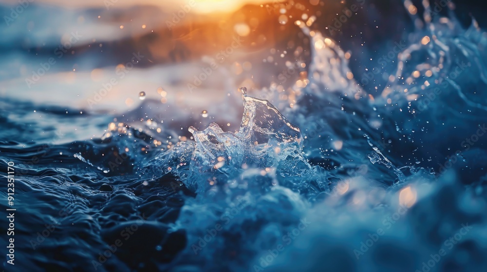 Poster a close-up view of a wave crashing against the ocean surface