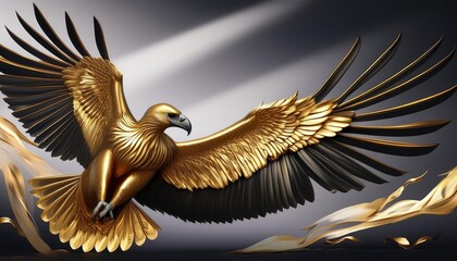 Illustrate a sleek and modern logo of a golden vulture in flight.