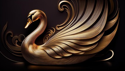 Naklejka premium Design a logo of a golden swan with elegant, flowing lines.