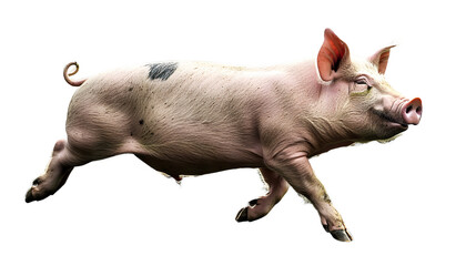 Fototapeta premium a heavy weight PNG pig jumping isolate transparent background
