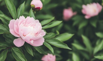 Obraz premium Pink peony bush, Generative AI