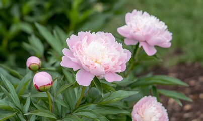 Obraz premium Pink peony bush, Generative AI