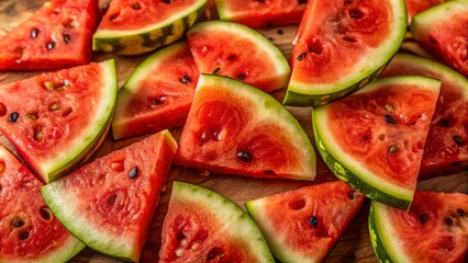 Slices of juicy watermelon on a background, Watermelon, Fruit, Juicy, Refreshing, Summer, Red, Green, Sweet, Healthy, Snack