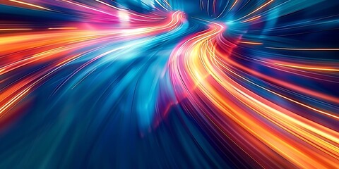 Modern abstract high-speed light effect. Abstract background with curved beams of light. Technology futuristic dynamic motion. Movement pattern for banner or poster design background concept
