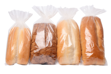 Freshly Baked Bread in Clear Plastic Bags on a White Background on a White or Clear Surface PNG Transparent Background