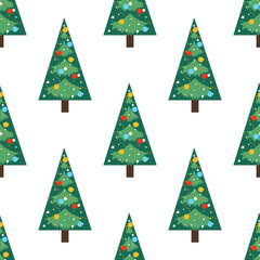 Christmas tree in flat style seamless pattern. Vector Background for x-mas designs of wrapping paper, covers, fabric, textiles. greeting cards. Concept of Christmas and New Year
